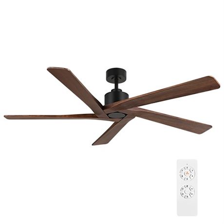 WINGBO 54 Inch DC Ceiling Fan without Lights 5 Reversible Carved Solid Wood Bl