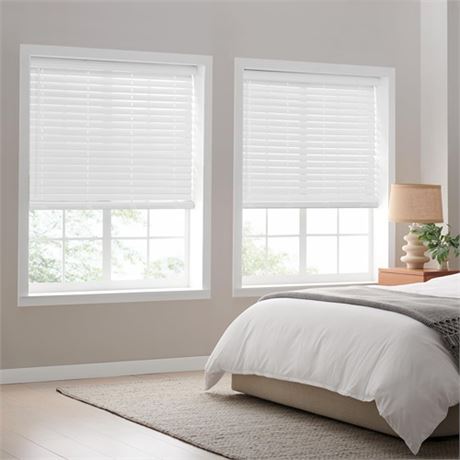 Eclipse 2in. Faux Wood Blinds 34W x 48L in White - Cordless Window Blinds C