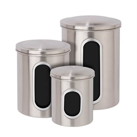 Honey-Can-Do 3-Piece Metal Nested Canister Storage Set SteelSilver