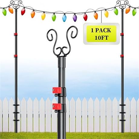 String Light Poles for Outdoor 1 Pack 10Ft Telescopic Adjustable Height Patio L