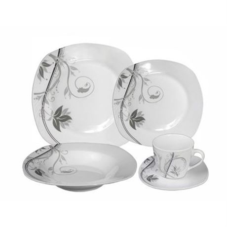 Lorren Home Trends Porcelain 20 Piece Square Dinnerware Set Service for 4 - Bla