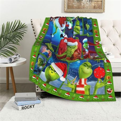 Christmas Fleece Blankets Super Soft Bed-Throw Blanket Green Cartoon Warm Bed B