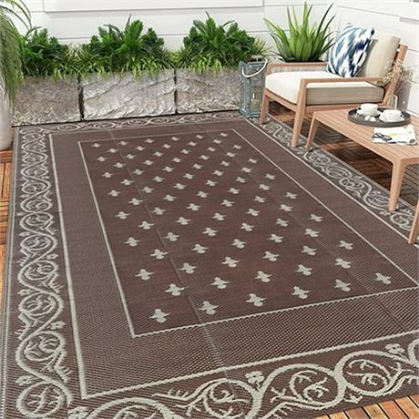 Findosom 9 X12  Brown Large Outdoor Mat Reversible Plastic Straw Area Rug Mat R