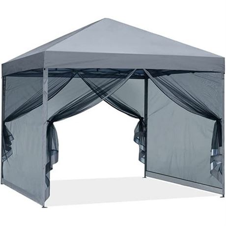 ABCCANOPY 8 Ft X 8 Ft Easy Pop up Outdoor Canopy Tent with Netting  Gray