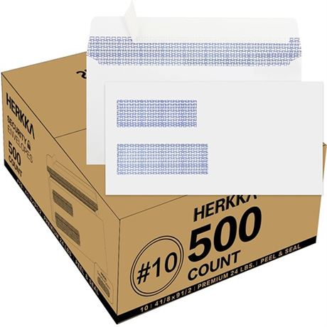 500 Pack 10 Double Window Security Self-Seal Envelopes - Perfect Size for Mult