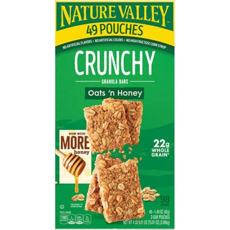 Nature Valley Crunchy Granola Bars, Oats 'n Honey, 1.49oz - 49 Count