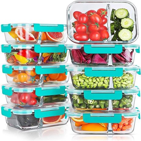KOMUEE 10 Packs 30oz Glass Meal Prep Containers 2 CompartmentsGlass Food Storag