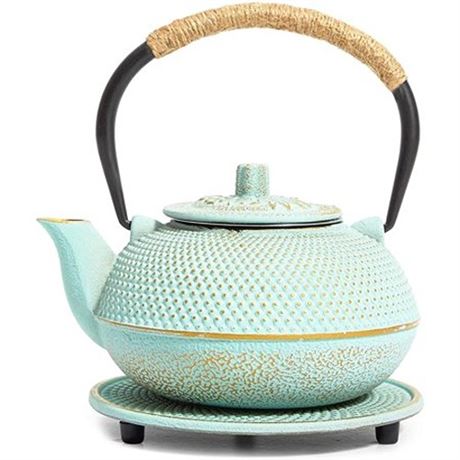 3 Piece Set Green Japanese Cast Iron Teapot Loose Leaf Tetsubin with Infuser a