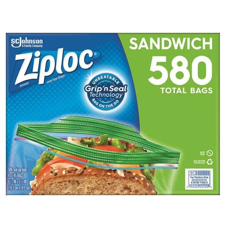 Ziploc Seal Top Bag, Sandwich, 145 Count - 4 Pack, 580 Total