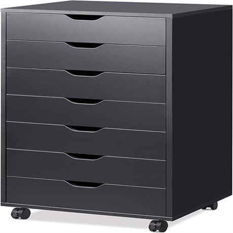 DEVAISE 7-Drawer Chest Wood Storage Dresser Cabinet with Wheels Black