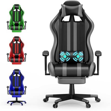 Soontrans Grey Gaming Chair with FootrestRacing Ergonomic Massage Gaming Chairs