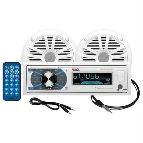 BOSS Audio Marine 180 Watt 4 Pack 6.5 Inch Speakers  AMFM Receiver  and Antenn