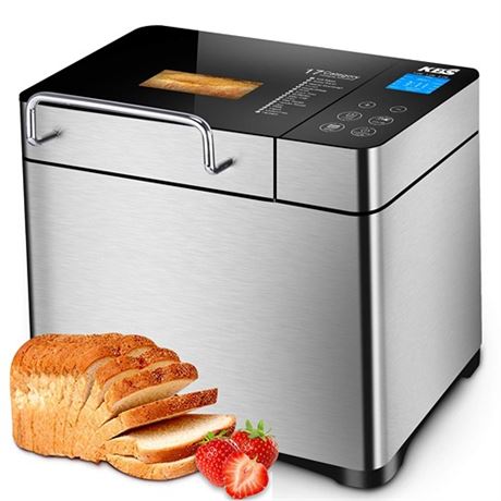 KBS Pro Stainless Steel Bread Machine 2LB 17-in-1 Programmable XL Bread Maker