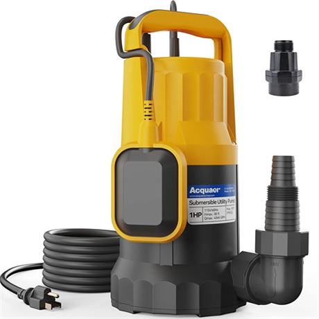 Acquaer 1HP Utility Pump 4345GPH Submersible Sump Pump with Automatic Float Swi
