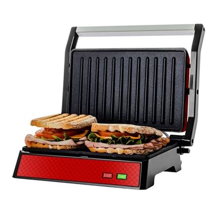 OVENTE Electric Panini Press Sandwich Maker with Non-Stick Coated Plates Opens