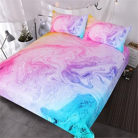 3 PCs BlessLiving Colorful Marble Bedding  Pastel Pink Comforter Cover Full
