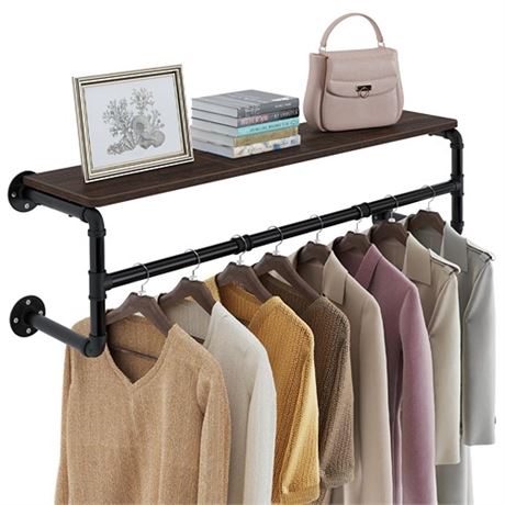 GREENSTELL Clothes Rack with Top Shelf 45.5in Industrial Pipe Wall Mounted Garm