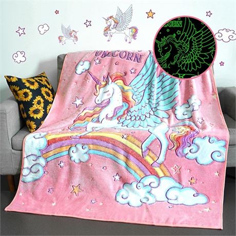 Nueasrs Glow in The Dark Unicorn Blanket Unicorns Gifts for Girls Unicorn Tod