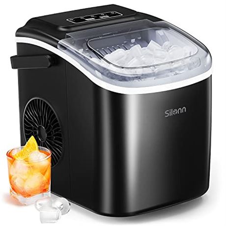Silonn Countertop Ice Maker 9 Cubes Ready in 6 Mins 26lbs in 24Hrs Self-Clea