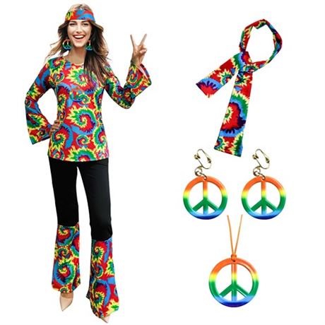 MRYUWB 6 Pcs 70s Hippie Costumes Accessories for Women Disco Outfit 60s Party C