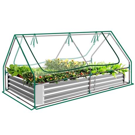 Land Guard 6x3x1ft Galvanized Raised Garden Bed with Waterproof Cover Small Min