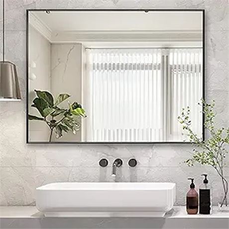 LEDLUX 30x36 Bathroom Wall Mirror with Matte Bla