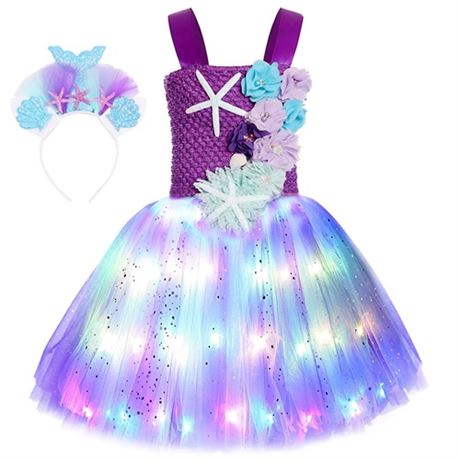 SKCAIHT Mermaid Costume Dress for Girls Mermaid Light Up Dress for Girls Mermai