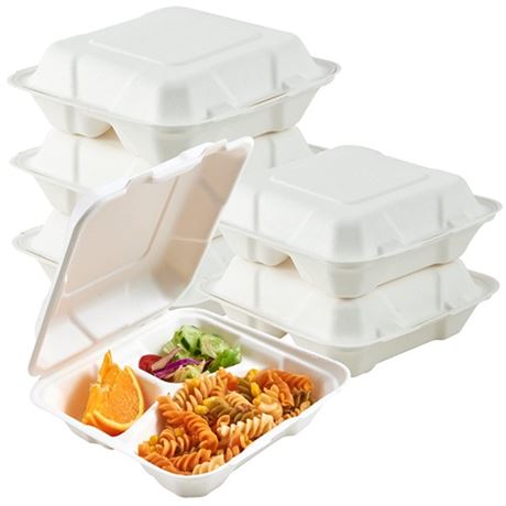 ECOLipak 50 Pack Clamshell Take Out Food Containers 100 Compostable Disposable