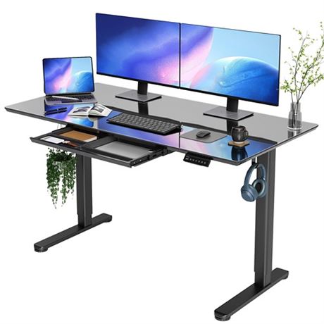 INNOVAR Glass Standing Desk with Drawers
