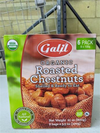 Galil Organic Whole Roasted Chestnuts Shelled, Ready to eat- 3.5oz - 6 Bags