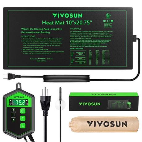 VIVOSUN 10x 20.75 Seedling Heat Mat and Digital Thermostat Combo Set UL & MET