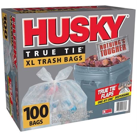 Husky True Tie XL Trash Bags, 45 Gallon - 100 Count