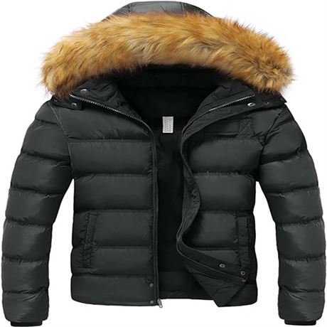 Szory Mens Winter Thicken Cotton Coat Warm Puffer Jacket with Removable Fur MED