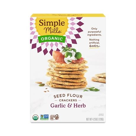 Simple Mills Organic Seed Flour Crackers Garlic & Herb pack of 8 bb051324