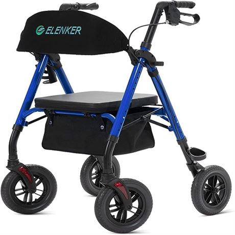 ELENKER All-Terrain Rollator Walker with 10 Non-Pneumatic Wheels Sponge Padded