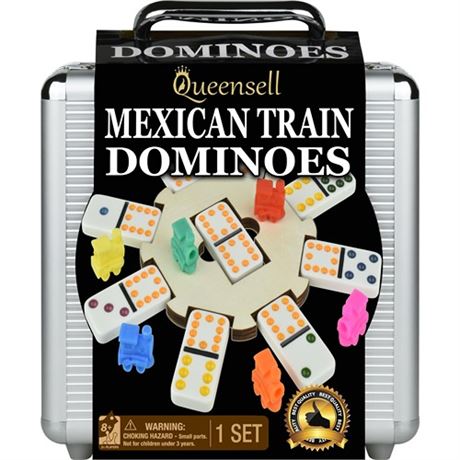 Queensell Mexican Train Dominoes Set with Wooden Hub Domino Tile Board Games -