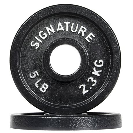 Signature Fitness Deep Dish 2 In. Olympic Cast Iron Weight Plates w-5 LB PAIR