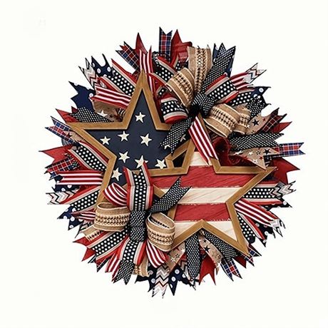Patriotic Wreaths for Front Door - 4th of July & Memorial Day - Red White & Bl