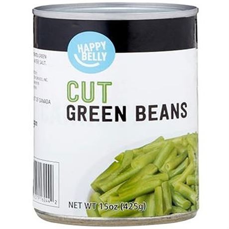 Bb Sep-2025  Amazon Brand - Happy Belly Cut Green Beans 15 ounce (Pack of 12)