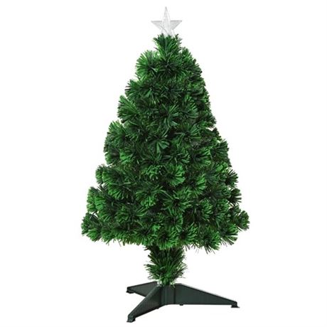 HOMCOM 2.5ft Tall Pre-Lit Douglas Fir Tabletop Artificial Christmas Tree with Re