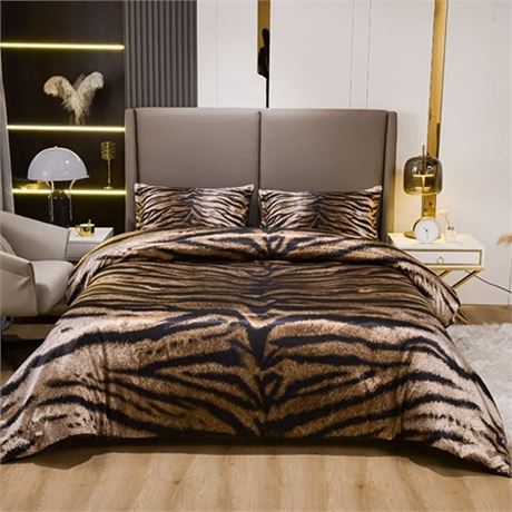 Ylehoc Tiger Print Silky Comforter Sets Queen Animal Stripes Bedding Sets 3 Pie