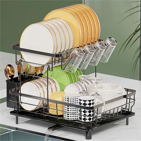 2 Tier Dish Drying Rack Multifunctional Dish Rack for Kitchen Counter Stainless