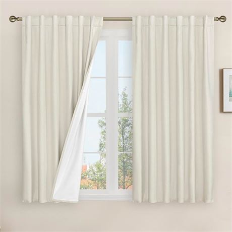LAMIT Linen Full Blackout Window Curtains for Bedroom 54 Inches Thermal Farmhou