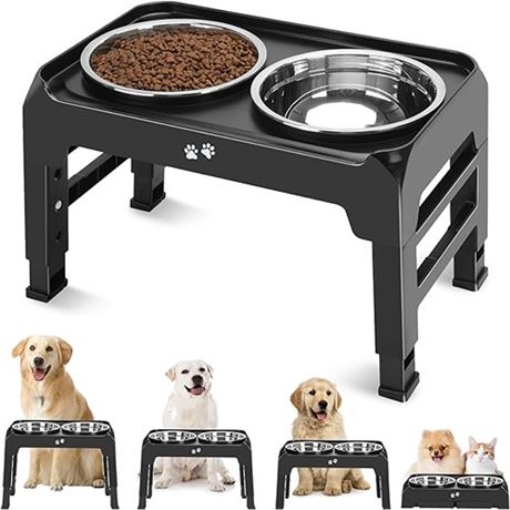 Elevated Dog Bowls 4 Height Adjustable Raised Dog Bowl Stand with 2 Thick 50oz