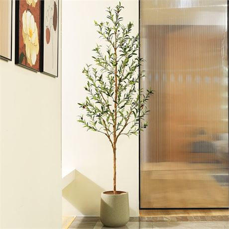 7FT Artificial Olive Tree with Fruits and Wood Branches