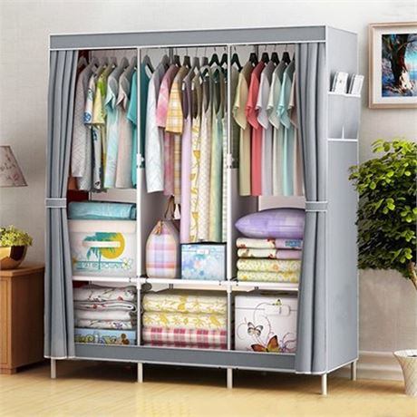 Portable Closet Storage Organizer Clothes Wardrobe Shoe Clothing Rack Shelf Dus