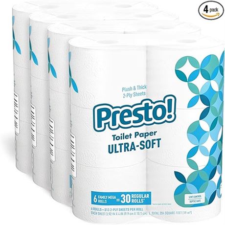 Presto! 2-Ply Ultra-Soft Toilet Paper 24 Family Mega Rolls  120 regular rolls