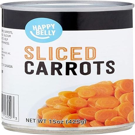 BB OCT-2025  Amazon Brand - Happy Belly Sliced Carrots 15 ounce (Pack of 12)