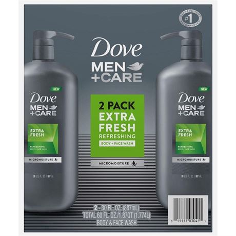 Dove Men's Extra Fresh Body + Face Wash, 32 fl oz - 2 Pack