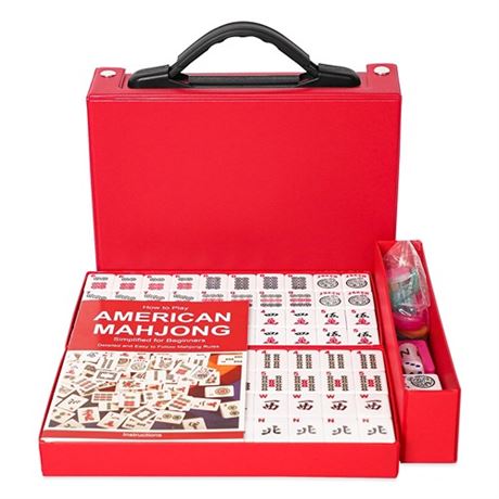 GUSTARIA American Mahjong Set Mahjongg Game Set with 166 Premium White Tiles (1